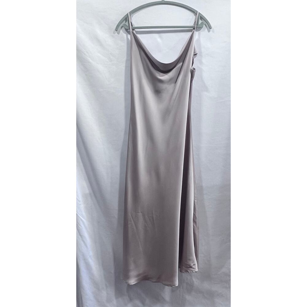 NWT Floerns Champagne Satin Cowl Neckline Midi Dress Women's Large Romantic